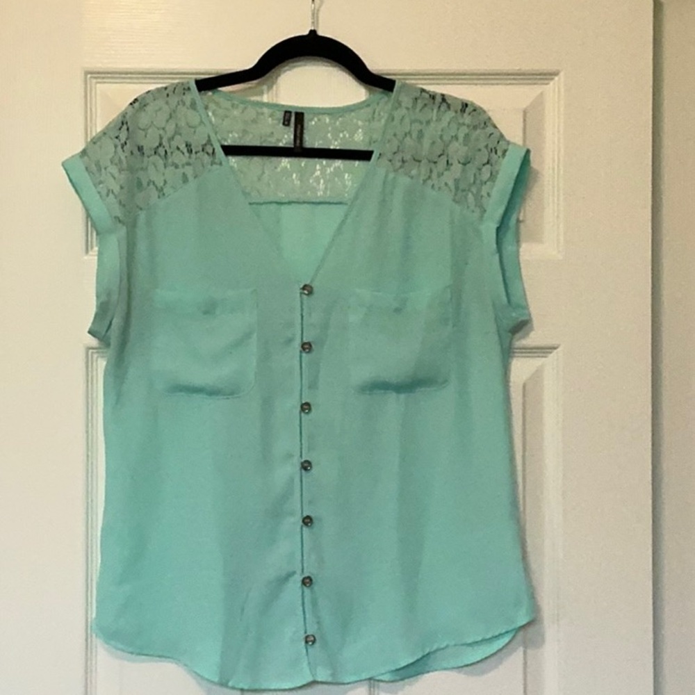 Mint Green Lace Accent Blouse